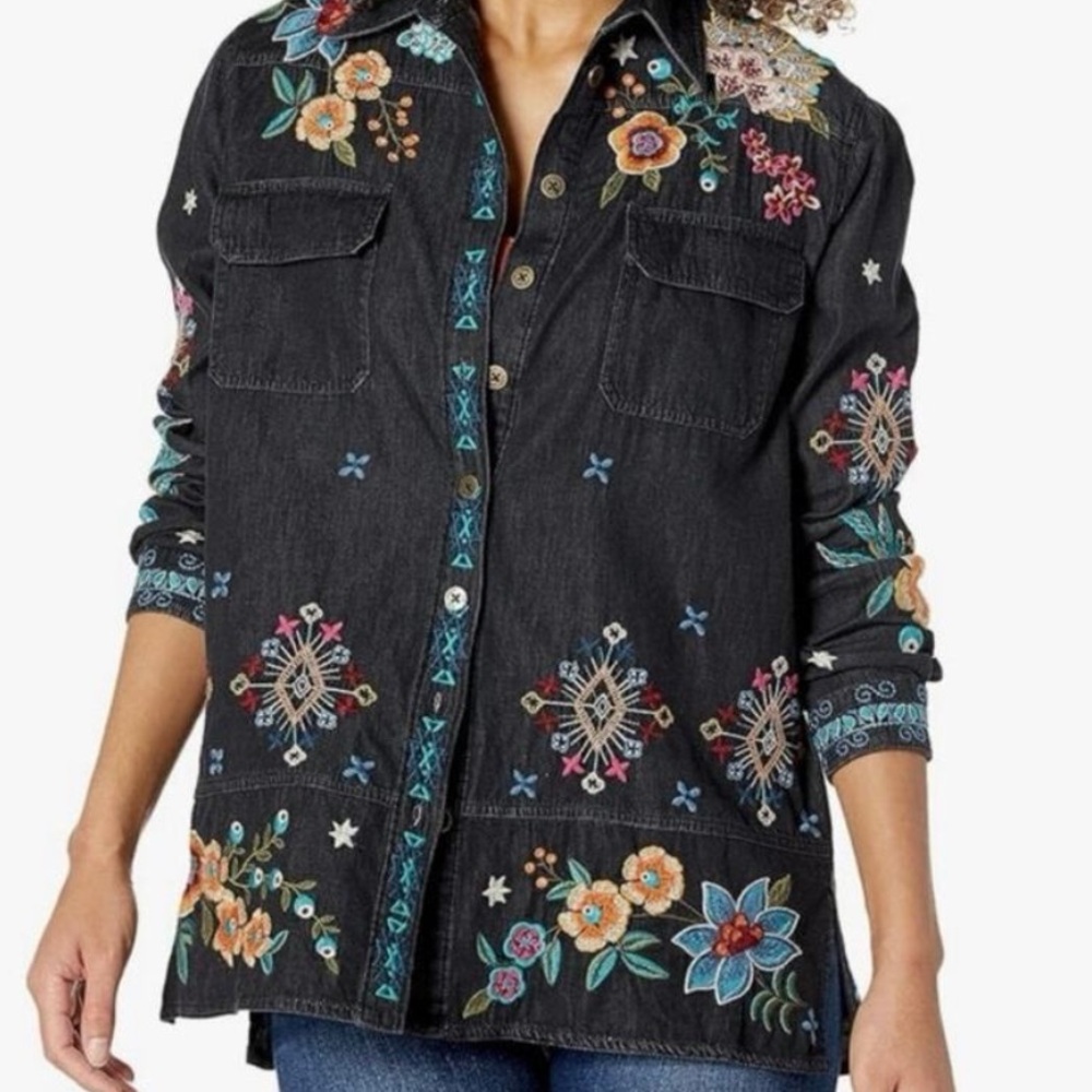 NWT - Johnny Was Black Francisca Floral Embroidered Shirt - PRICE IS FIRM - Picture 8 of 14